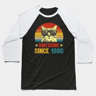 Awesome Since 1986 38th Birthday Gifts Cat Lover Baseball T-Shirt